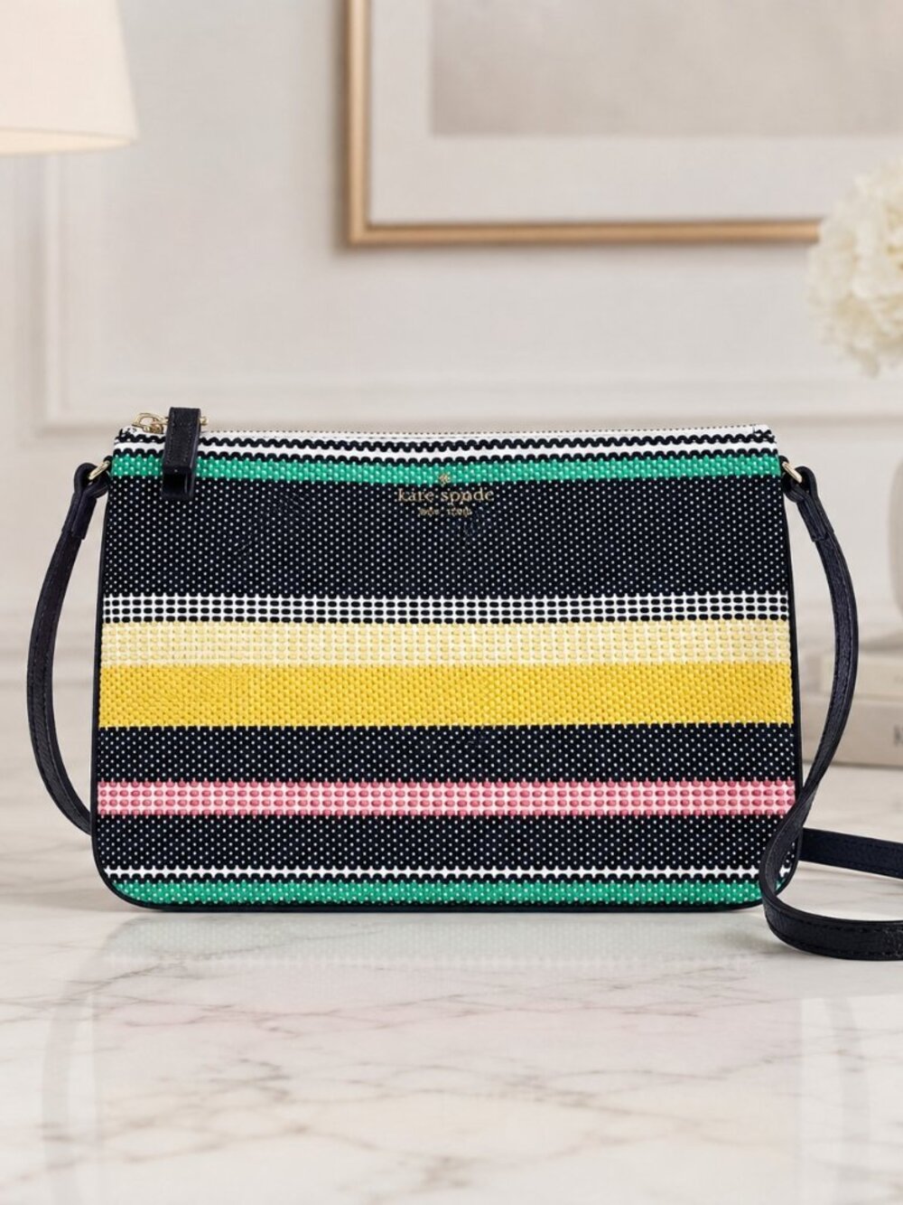 Kate Spade Boardwalk Stripe Crossbody Bag Triple Compartment NWT
